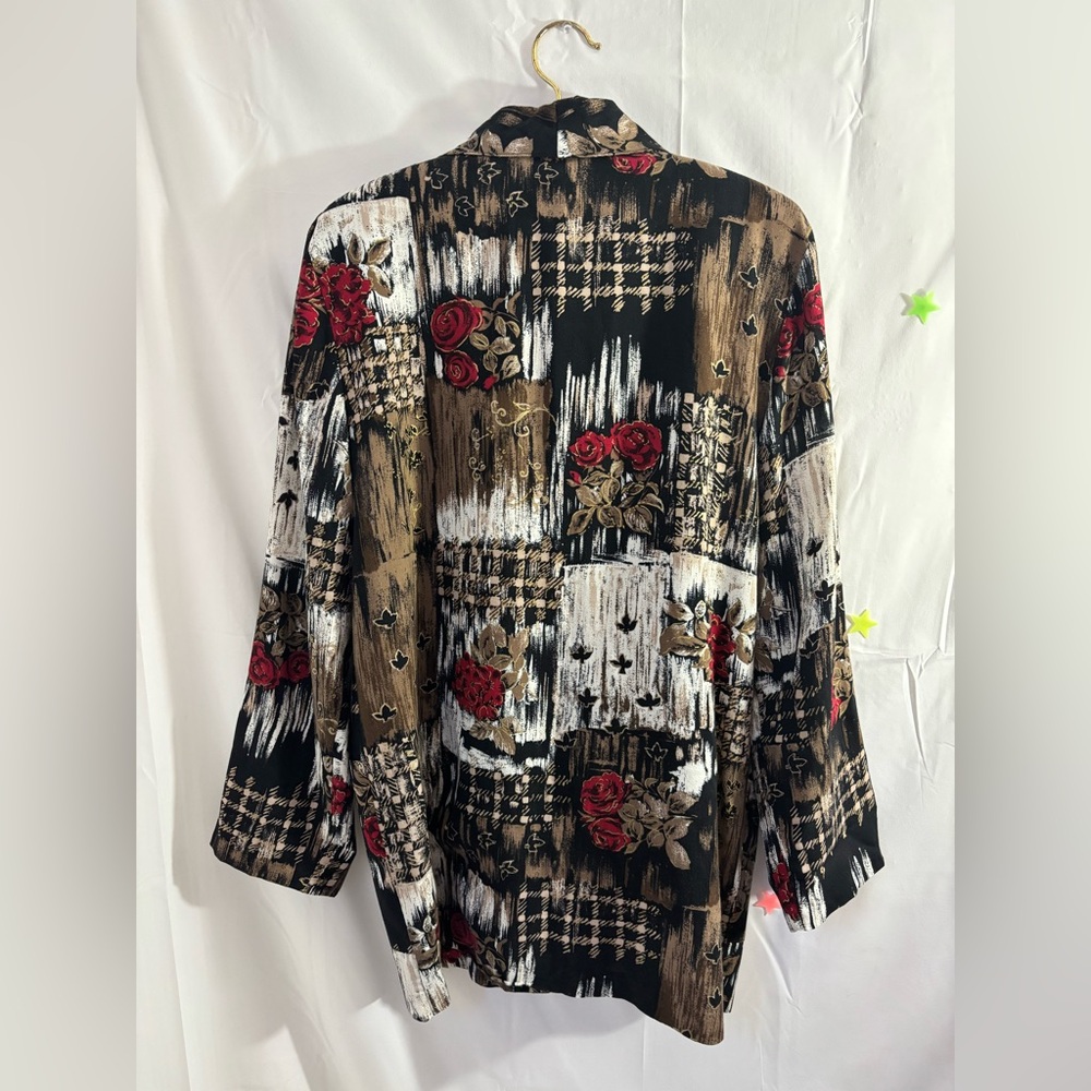 Vintage Women’s Lightweight Red Rose Abstract Earth Tones Oversized Blazer M/L‎ - Picture 2 of 16